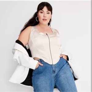 NWOT Future Collective Tops - Cream Satin Zip Up Corset Top